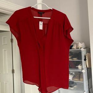 Red work short sleeve blouse
